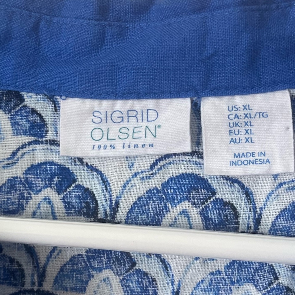 Sigrid Olsen linen blue tunic top printed XL - Picture 4 of 4